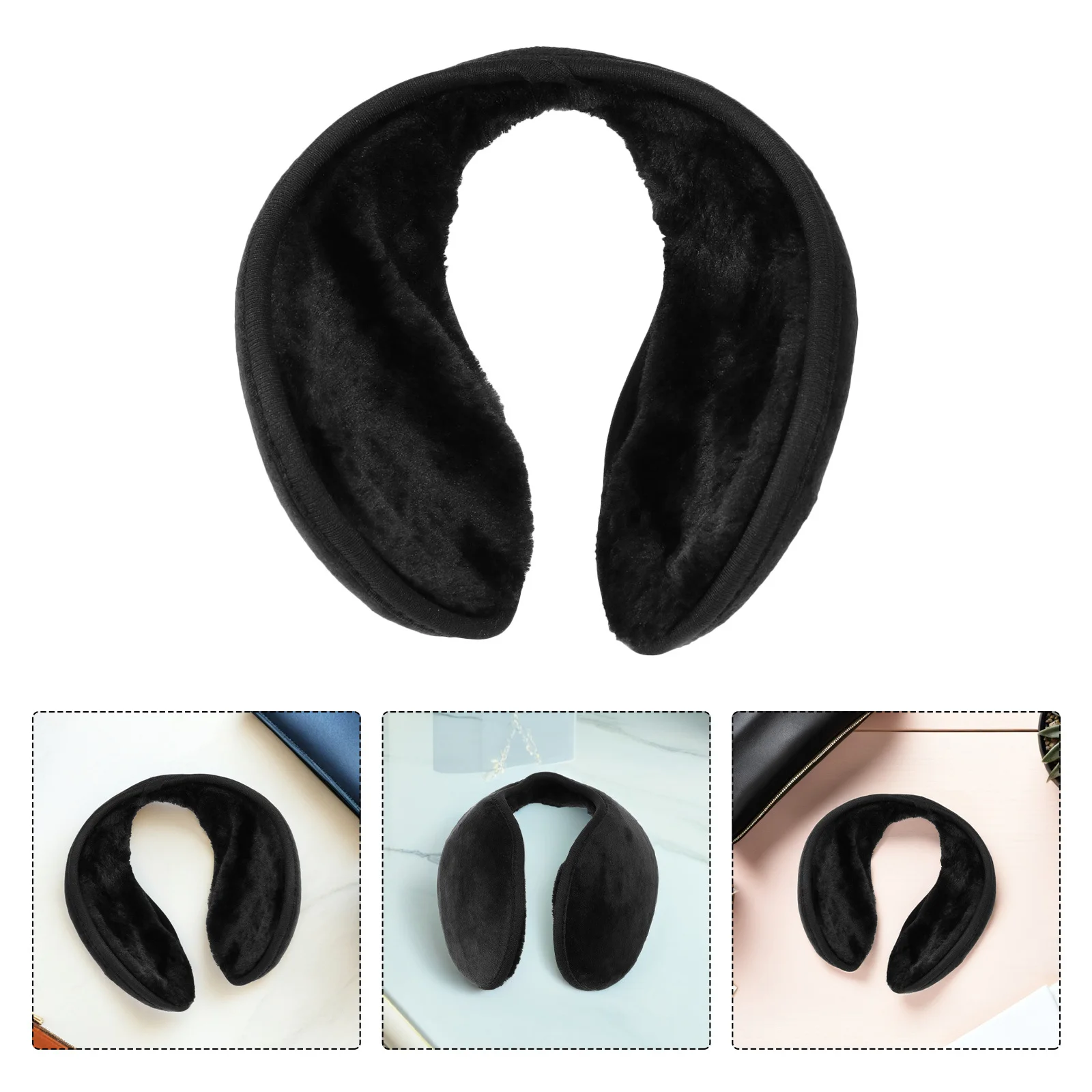 

4Pcs Thick Warm Earmuffs Black Unisex Behind Head Design Lightweight Fleece Ear Warmers for Winter Sports Outdoor Activities