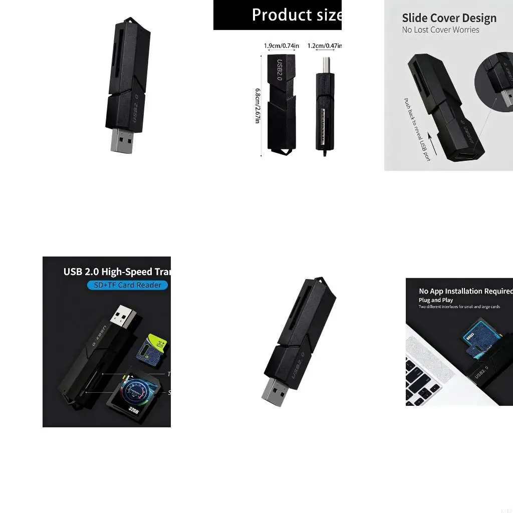 USB Card Reader for Common Storage Cards, Slide-Cover Design for Computer File Access, Photo Export, Office Materials, and K1KF