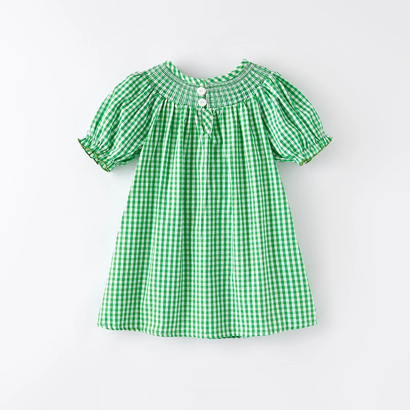 Girlymax St. Patrick's Day Sibling Plaid Clover Baby Girls Dress Smocked Woven Kids Clothing