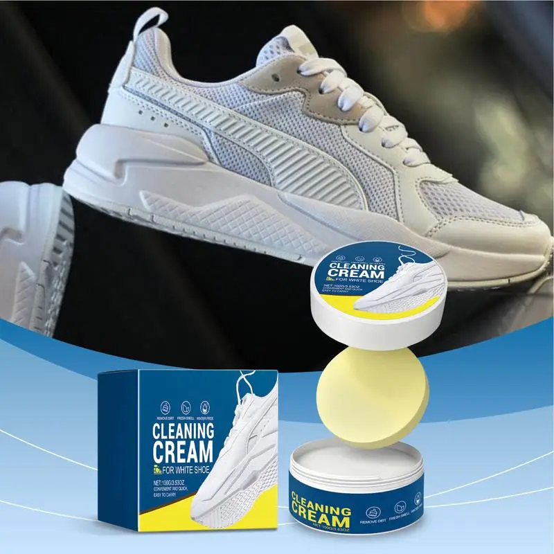 

White Shoe Cleaner Multifunctional Shoe Cleaning Cream Quick Stain Removal & Restoration Kit For Sports Running Hiking Gym
