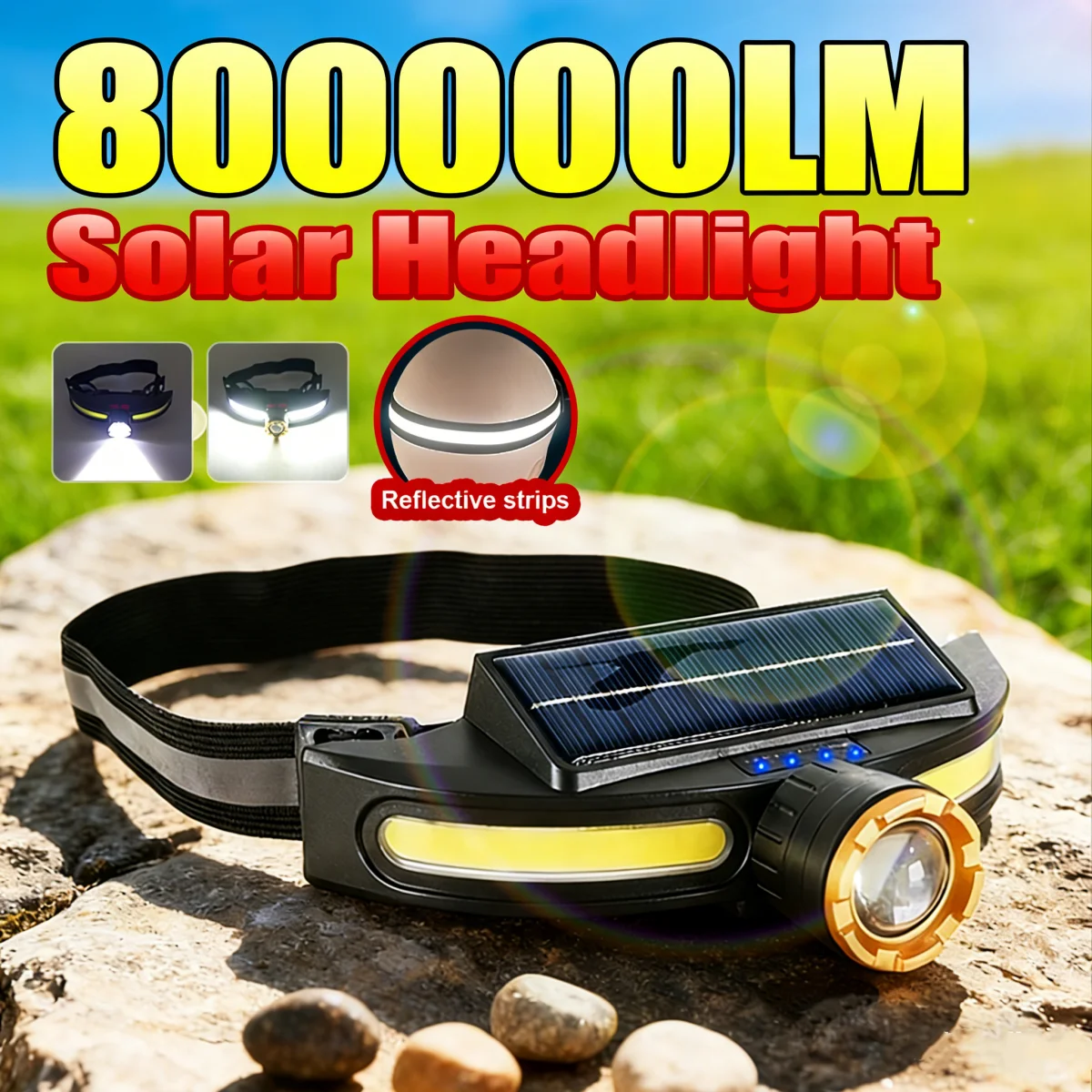 

Супер яркий 800000LM светодиодный солнечный фонарь COB перезаряжаемый фонарик для рыбалки умный дисплей открытый кемпинг новый солнечный налобный фонарь