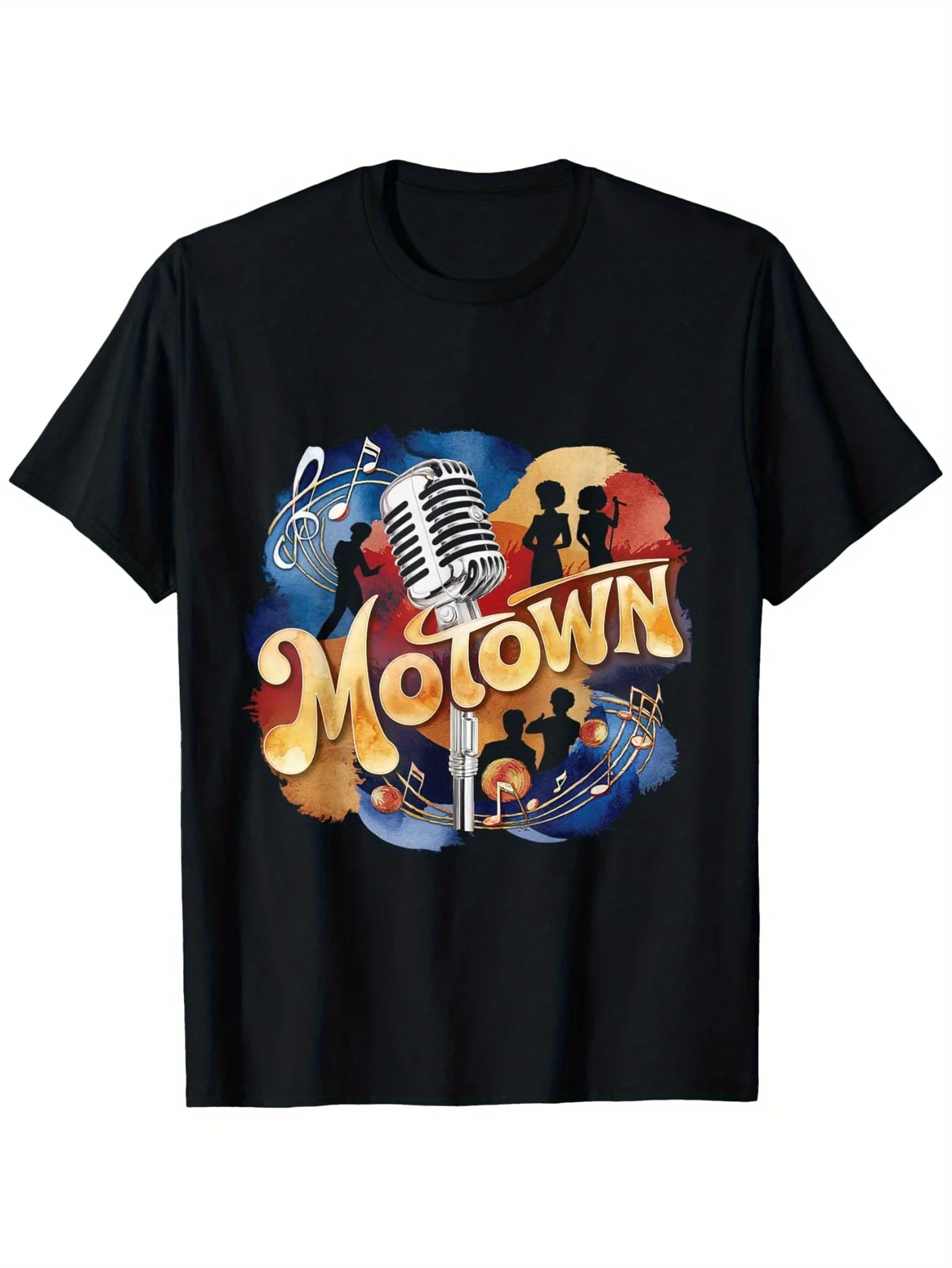 

Винтажная футболка с акварельным рисунком Mozhen Music - дизайн с силуэтом в стиле винтажной души, дышащий хлопок, повседневный дизайн с круглым вырезом и короткими рукавами