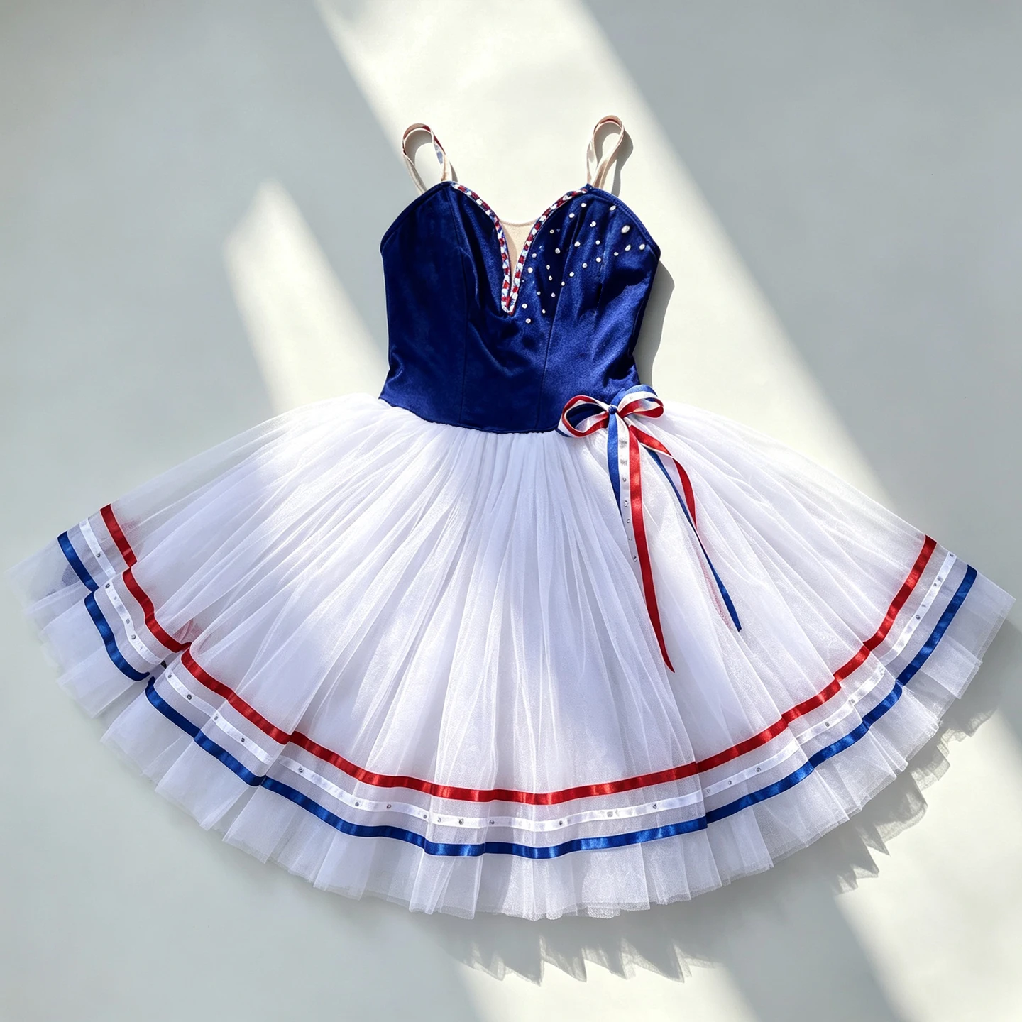 Customized Girl Ballet Romantic Dress Paris Flame Royal Blue Top White Tulle For Competition Performance Drop Ship