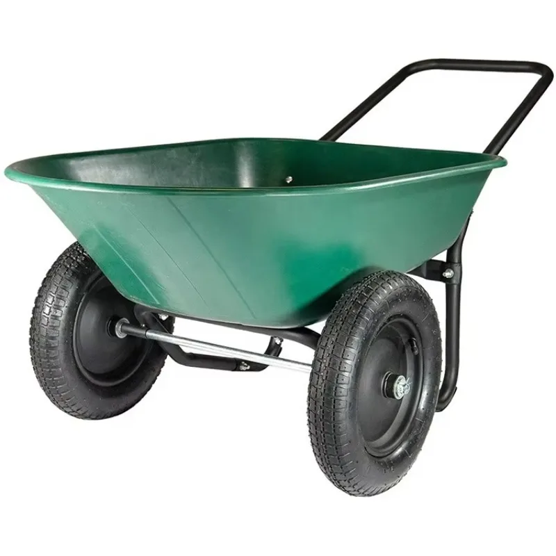 Garden Plastic Steel Dual 2 Wheeled 5 cuft Cubic Feet Wheelbarrow Dump Cart