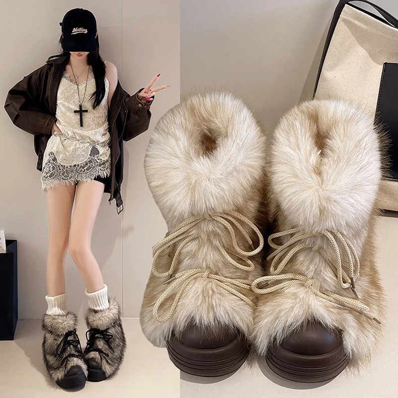 

2025 New Women's Winter Snow Boots Platform Sole Cozy Faux Fur Lined Waterproof Slip On Warm Flat Boots For Cold Weather