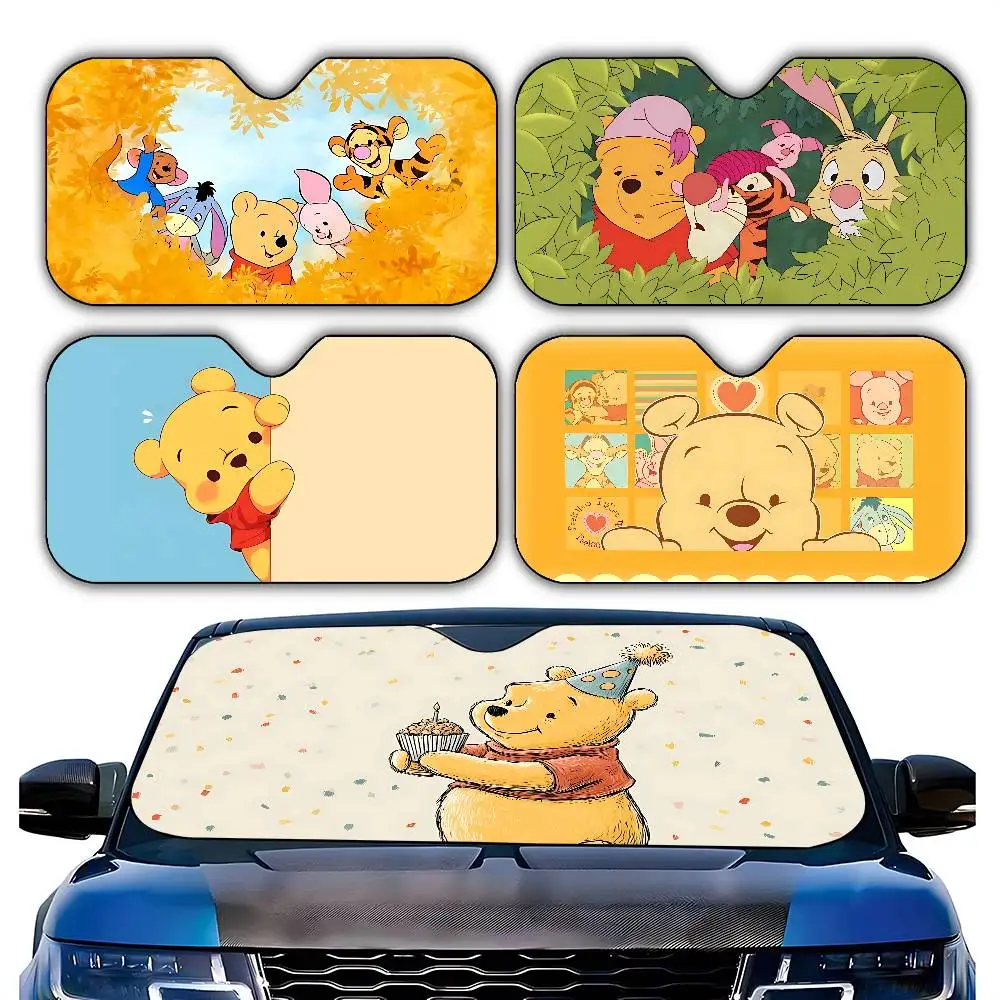 Klassischer Cartoon-Winnie The Pooh-S Kawaii Stylischer und trendiger Windschutzscheiben-Sonnenschutz, Auto-Windschutzscheibenabdeckung, Auto-Sonnenschutzvorhang