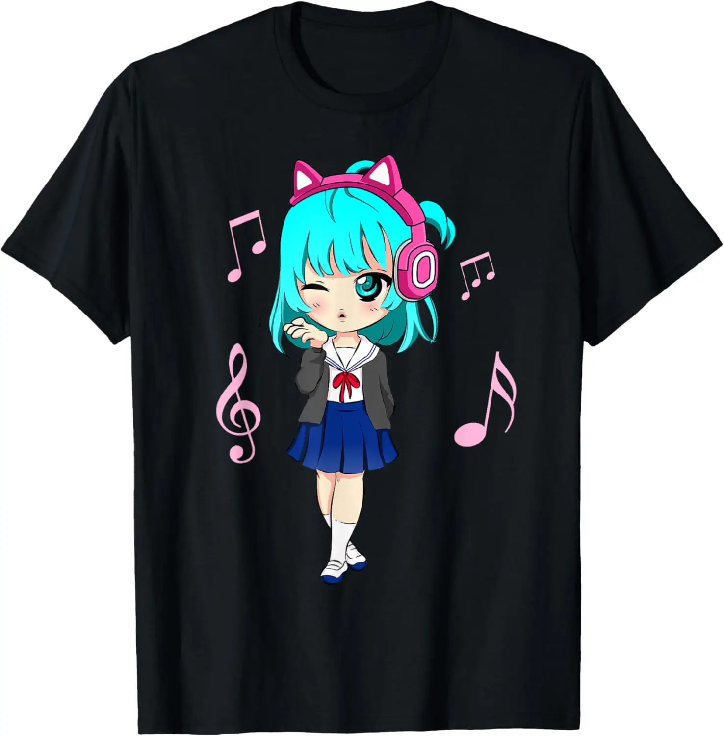 funny Anime and Music Girl for Teen chibi graphic Anime girl T-Shirt