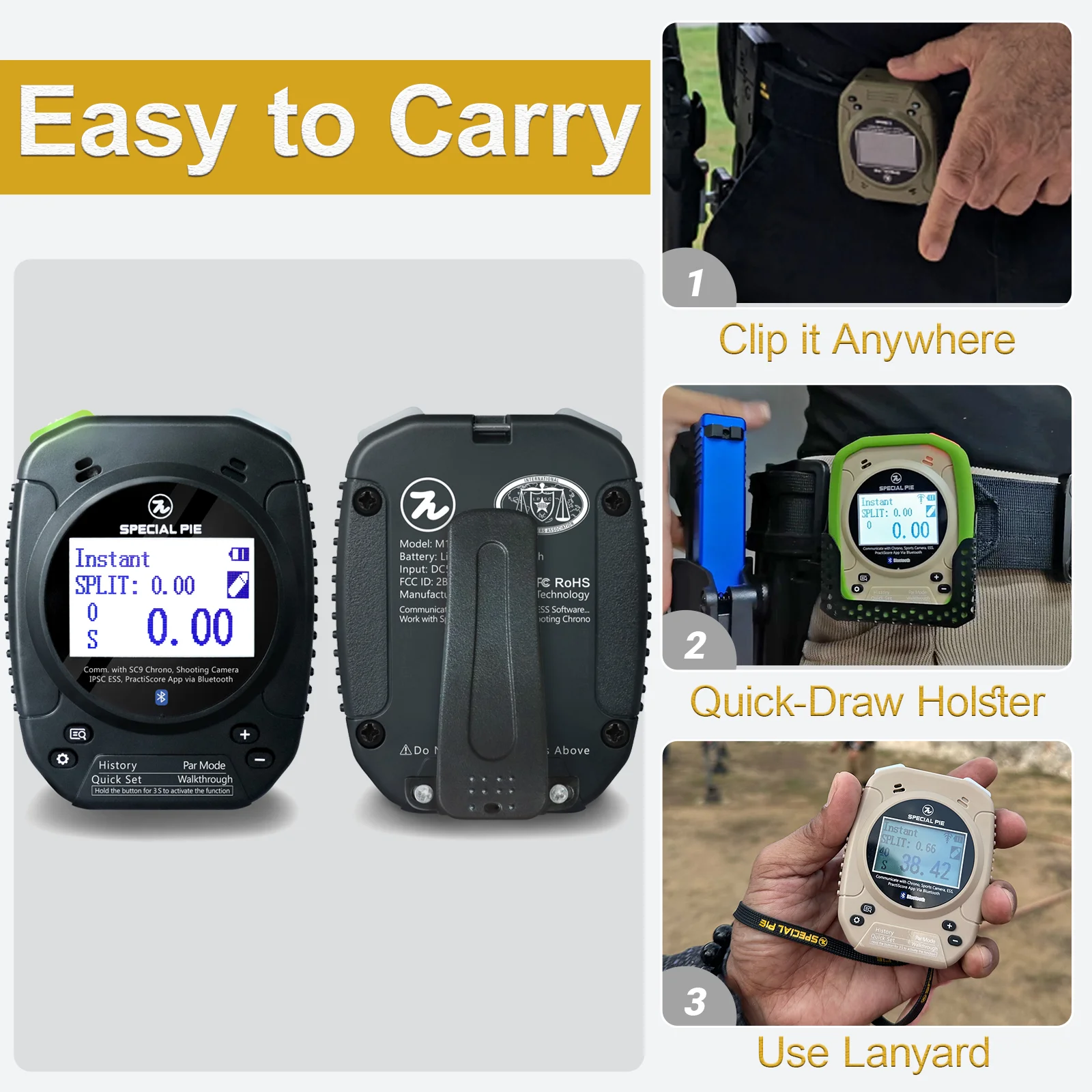 IPSC Official Certified Shot Timer-Rechargeable ,Multilingual for IPSC,USPSA,IDPA Competitions Special Pie M1A2+