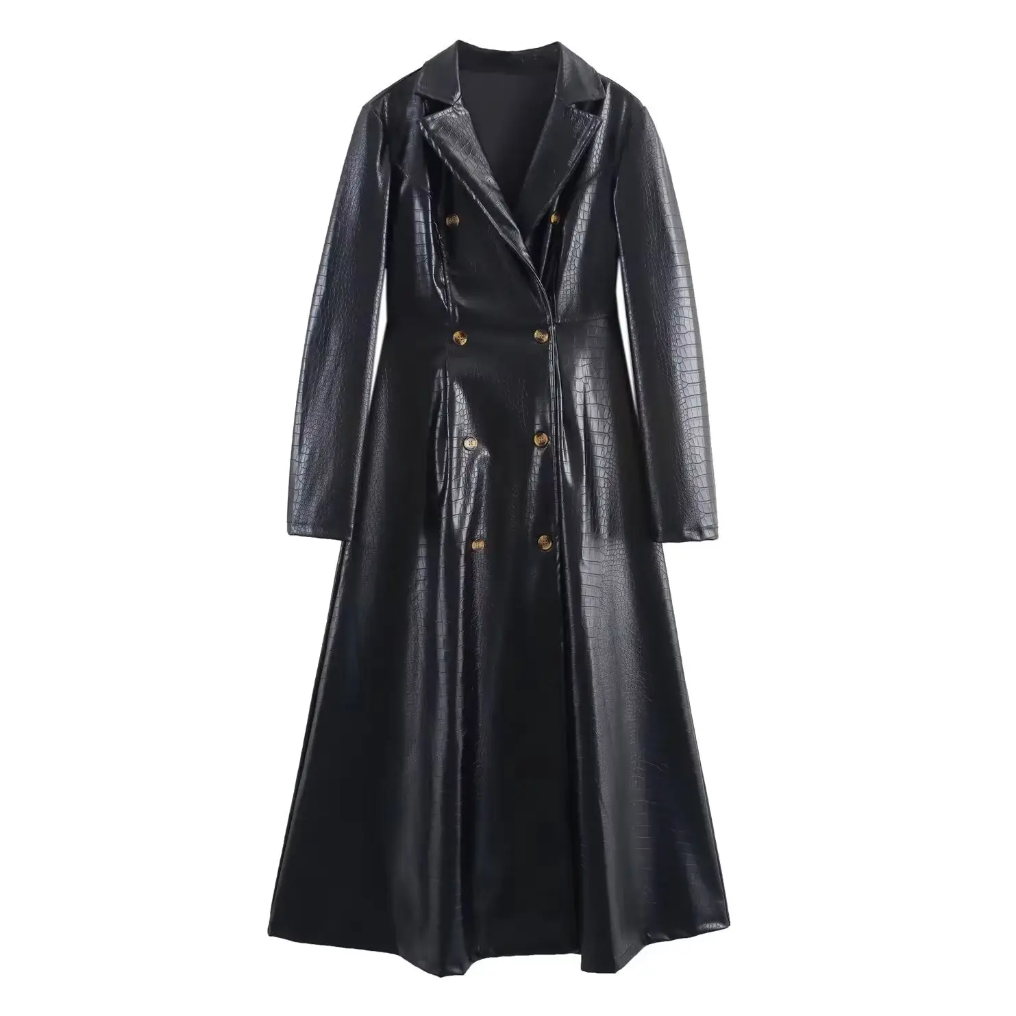 

KONDALA Vintage PU Black Overcoat Fashion 2025 Autumn Casual Double Breasted Streetwear Loose Folds Vintage Long Female Coat