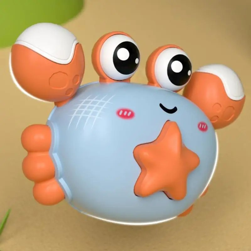 Kindercartoonkrabben duwen en gaan auto -speelgoedpers LED -pull -back voertuigspeelgoed voor peuter hand en oogcoördinatie