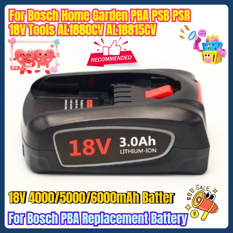 

18V 3000/4000/5000mAh Battery for Bosch PBA Replacement Battery for Bosch Home Garden PBA PSB PSR 18V Tools AL1880CV AL18815CV