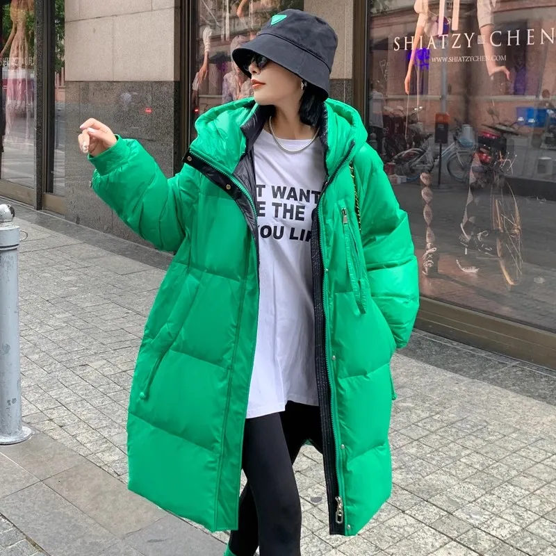 Oversized Down Jacket 110KG Women\'s 2025 Winter New Student Loose White duck Down Hooded Coats Casual Long Female Overcoat