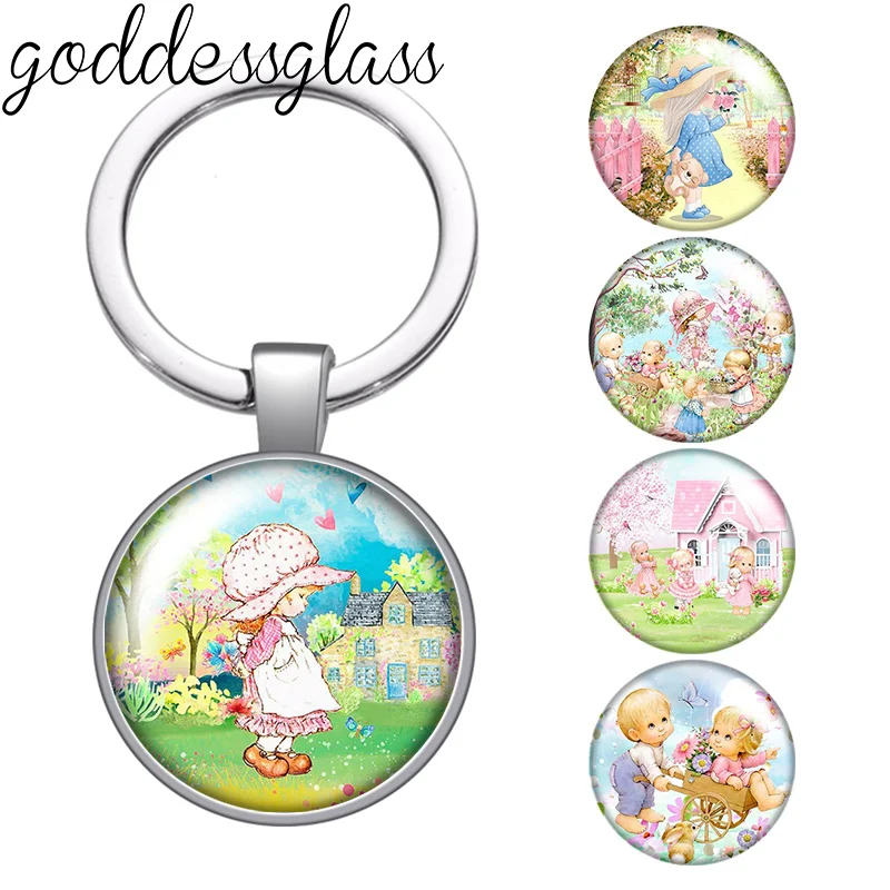 New Beauty Drawing garden Baby Kids Flowers Photos 25mm glass cabochon keychain Bag Car key chain Ring Holder Charms keychains