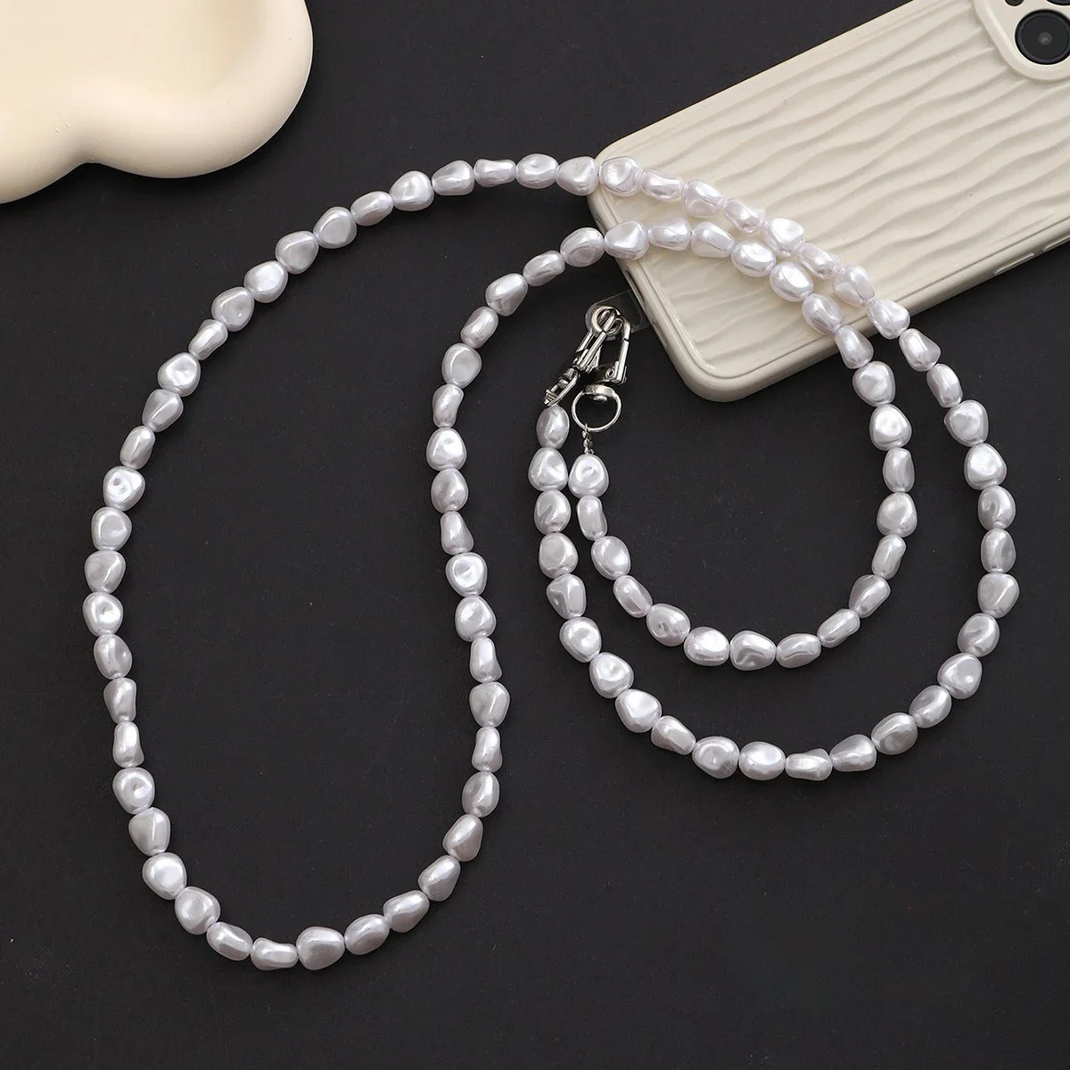 Mobile Phone Lanyard Luxury Pearl Bead Bag Chain Long Crossbody Necklace Chain Strap Phone Case Hanging Decoration Anti Lost