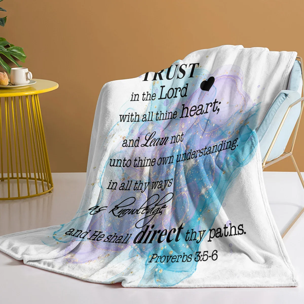 

3D Printed blanket Hand Lettering Blessed Man Who Trusts in Lord Grain Fluffy Flannel Fleece Blanket for Couch and Bed cover