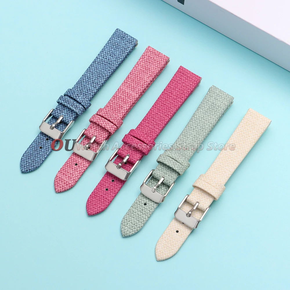 Canvas Leather Watch Band Universal Women Bracelets Small Size 8mm 10mm 12mm 14mm 16mm Denim Woven Pattern Wristband Accessories