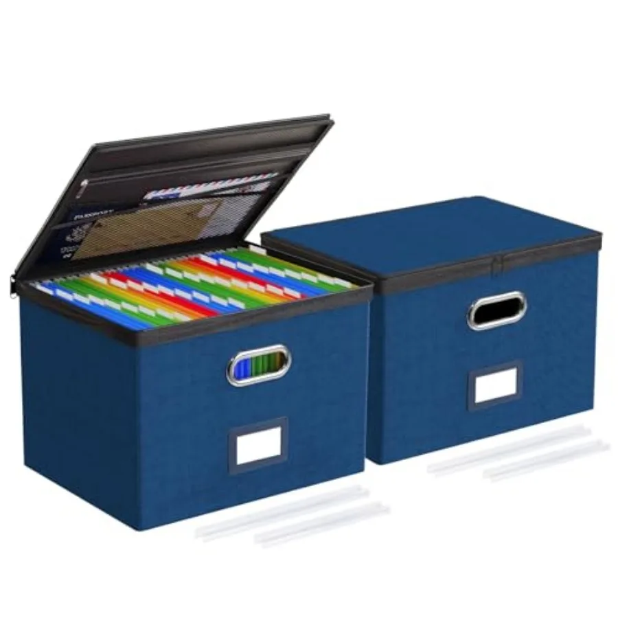 

File Organizer Boxes with Lids, File Box with Mesh Pockets, Document Organizer Box for Letter Size Folders, Zippers Important D