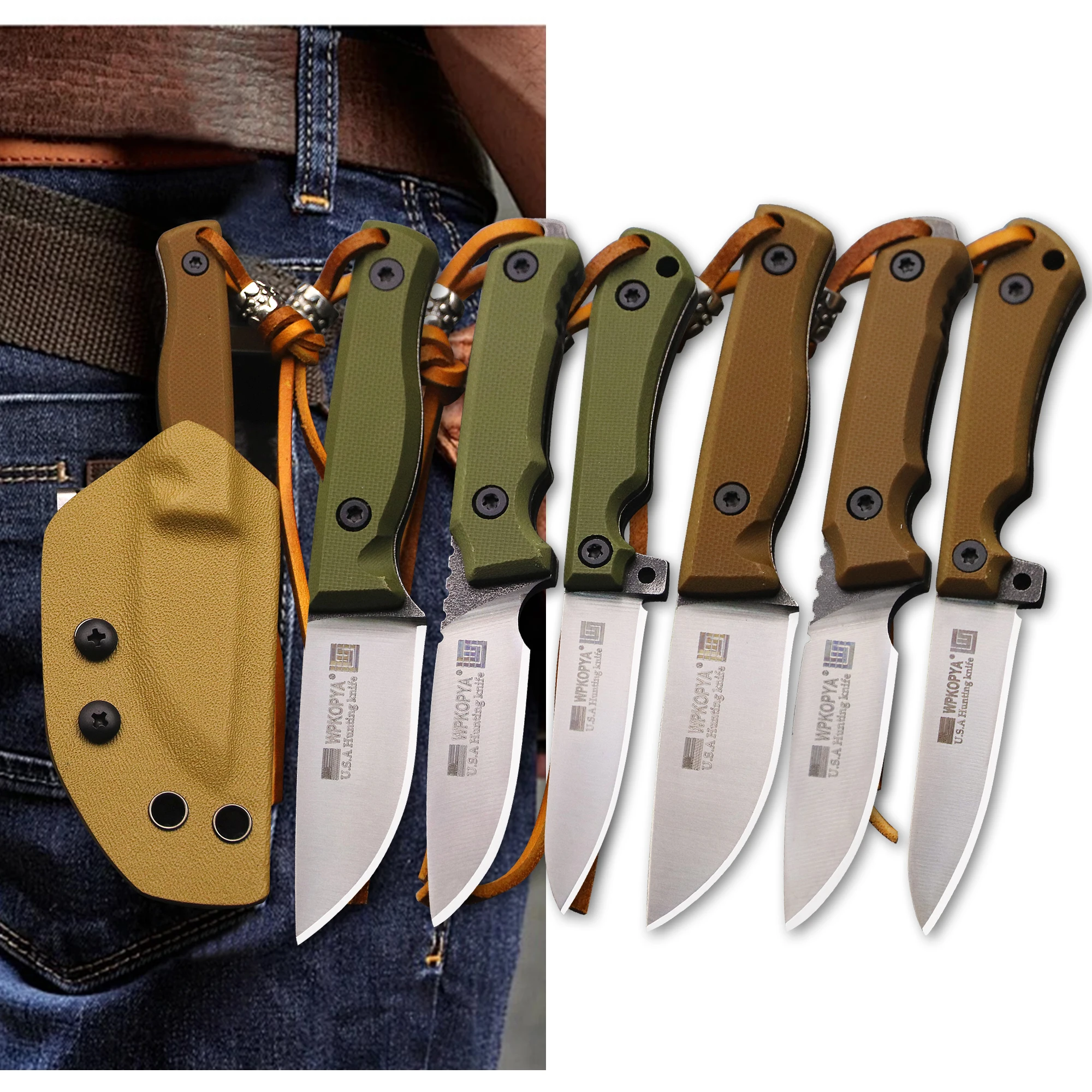 

WPKOPYA U.S.9CR18MOV Full Tang Mini Hunting Knife +K Sheath, Jungle Survival Knife, Camping self-defense EDC Knife