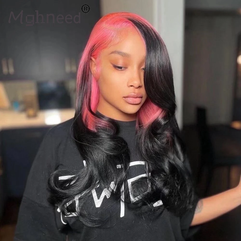 Pink Highlight Wig Human Hair HD 360 Lace Frontal Wig 180% Brown Straight Human Hair Wigs 30 Inch 13x4 Body Wave Lace Front Wig