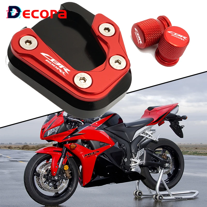 For HONDA CBR600RR CBR 600 RR 2013 2014 2015 Motorcycle CNC Tire Valve Caps & Extension Support Plate Kickstand Foot Side Stand