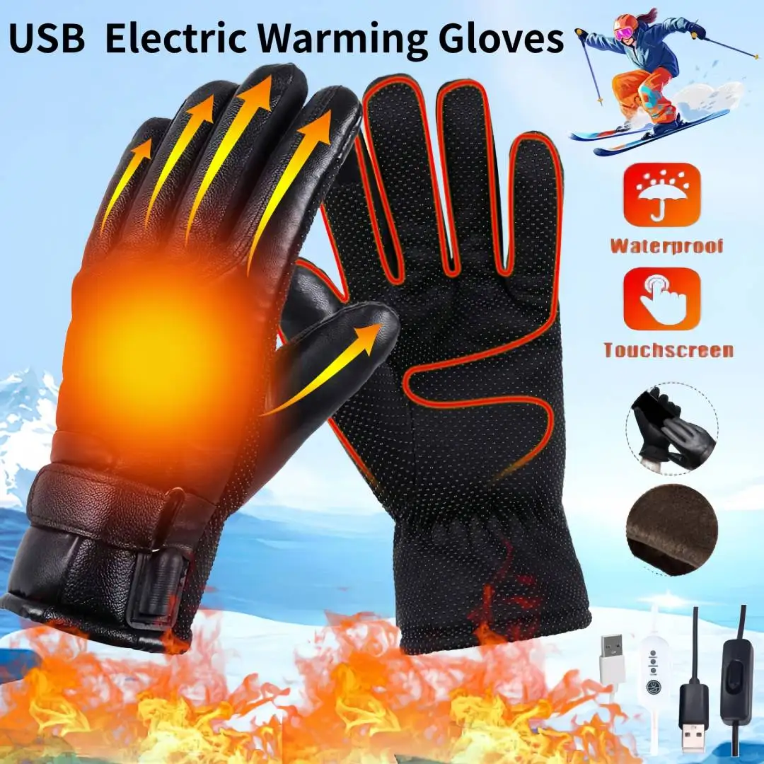 Guantes calefactables eléctricos de invierno para hombre y mujer, recargables por USB, autocalentables para motocicleta, esquí, escalada, senderismo, calentador de manos