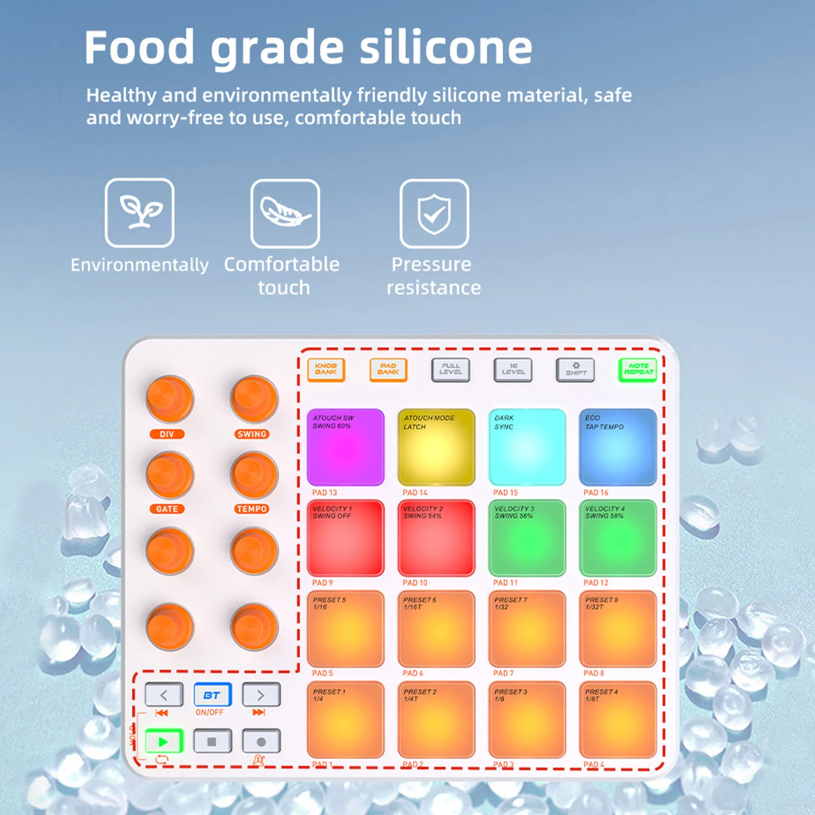 

MIDI-контроллер, беспроводная MIDI-клавиатура, 16 RGB-планшетов, 6 настраиваемых кнопок, 8 ручек, перезаряжаемый мобильный ПК для начинающих