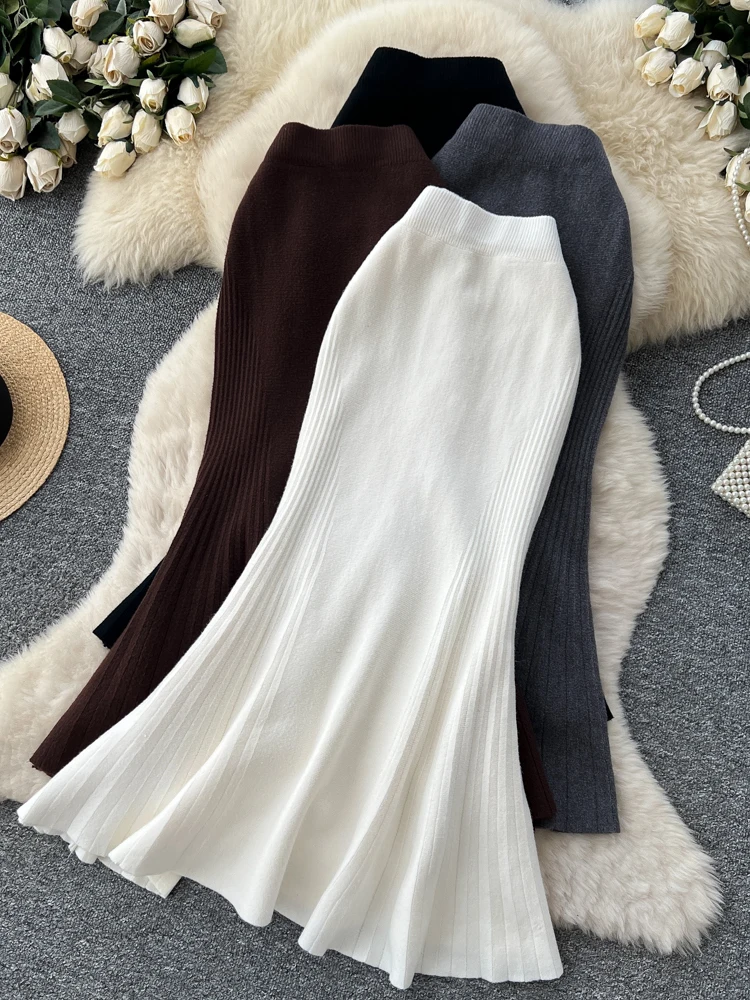 

Slim Fit Knitted Fi Tail f Skirt Women's Faion Ci Commute Polyester Fiber Elastic Waist Design Autumn Winter New Sle