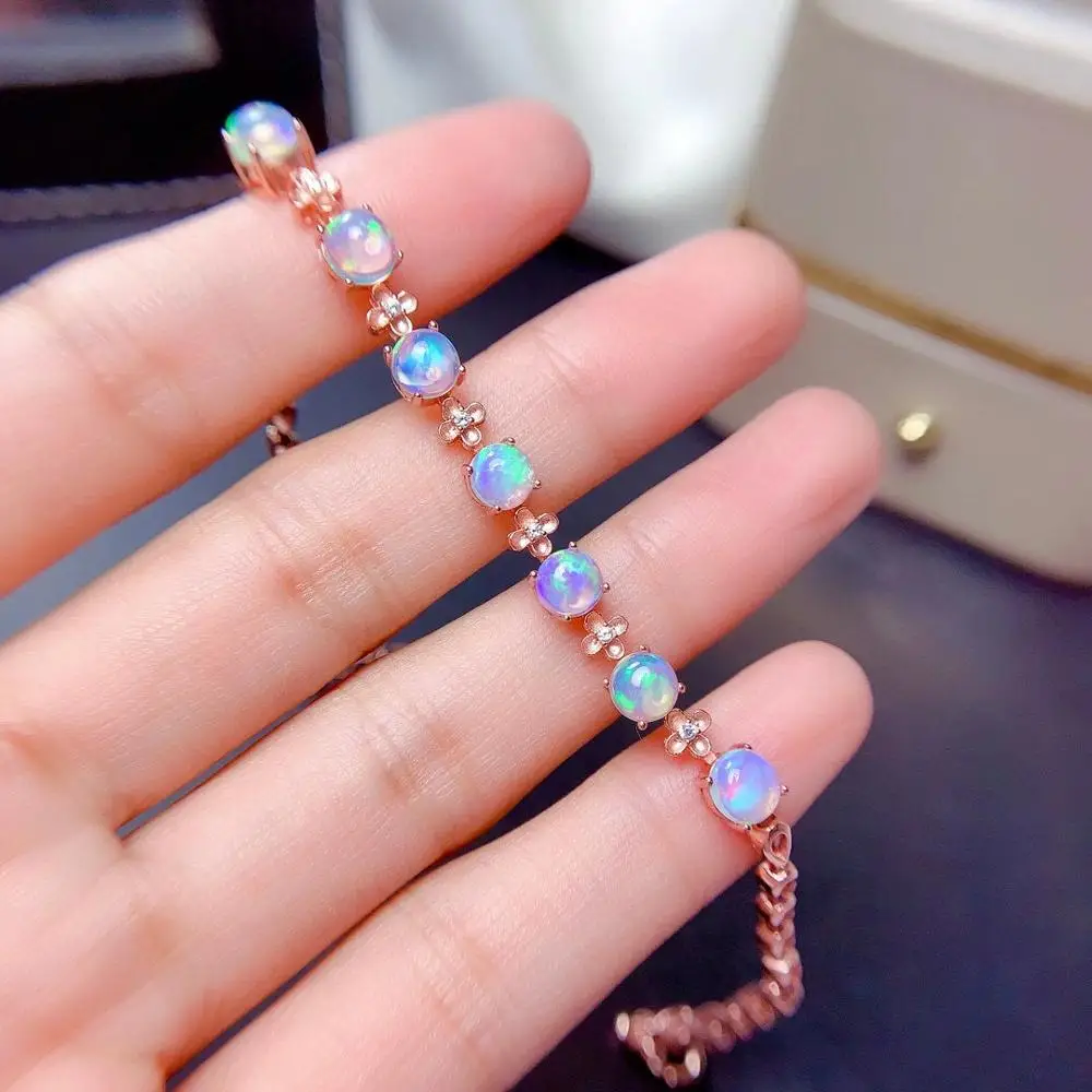 Fashion Natural Colored Opal Bracelet Ladies Jewelry Genuine 925 Silver Gold Plated Natural Stone Birthstone Party Favor