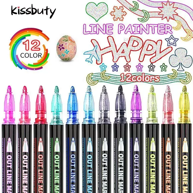 

Double Line Pen Markers Waterproof Glitter Paint Pens Metallic Drawing Makers Colored Permanent Pens