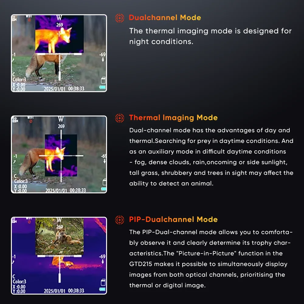 Ultra long endurance dual light fusion infrared thermal imager with 2-inch UHD display screen 256x192 detection range 1000M