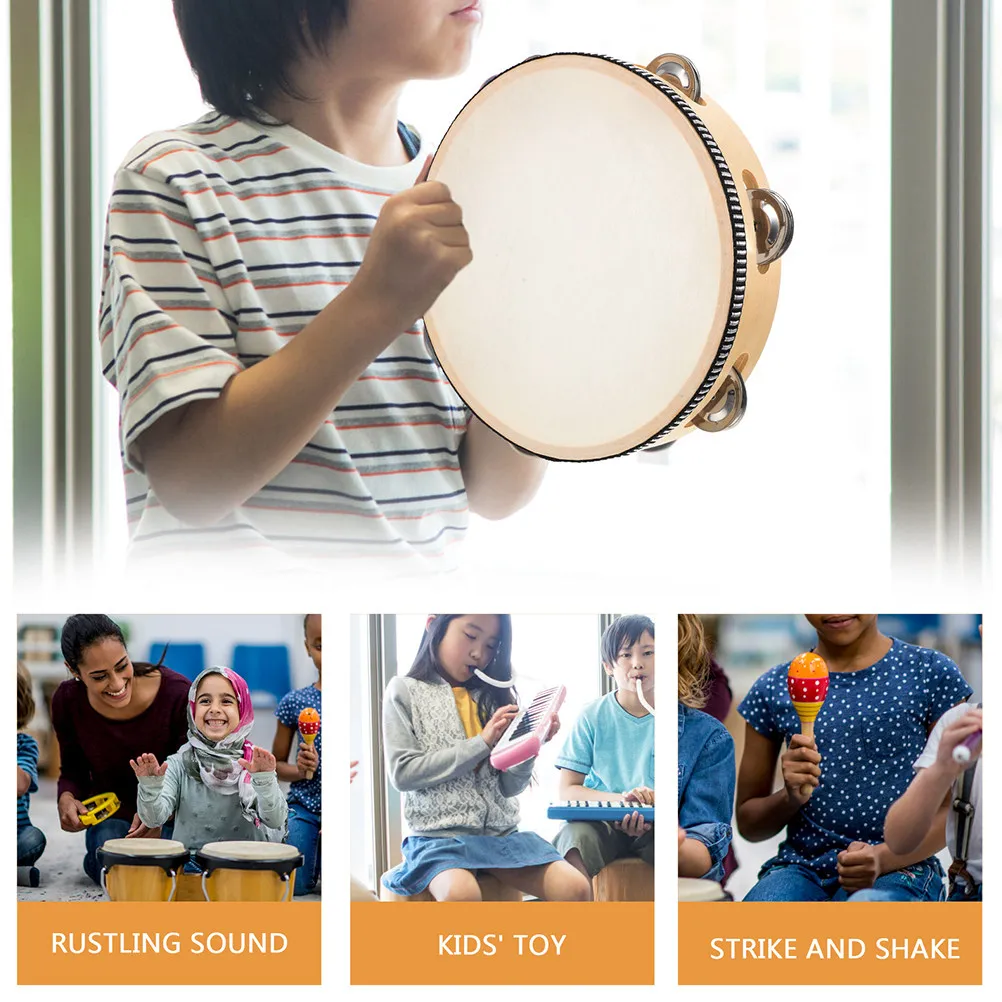 

2Pcs Wood Tambourine Hand Drum Educational Plaything for Music Development Durable Safe for Family Fun Musical Party Prop
