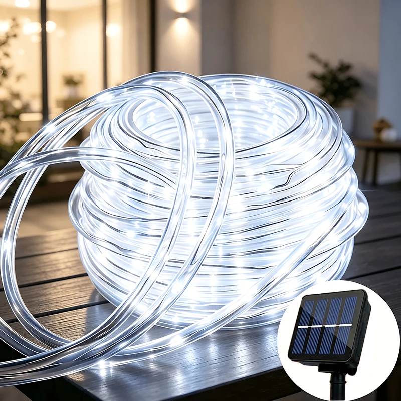 1pc Solar LED Fairy Light Rope String Light with 8 Modes Outdoor PVC Tube Light for Home Garden Yard Party Christmas Decoration