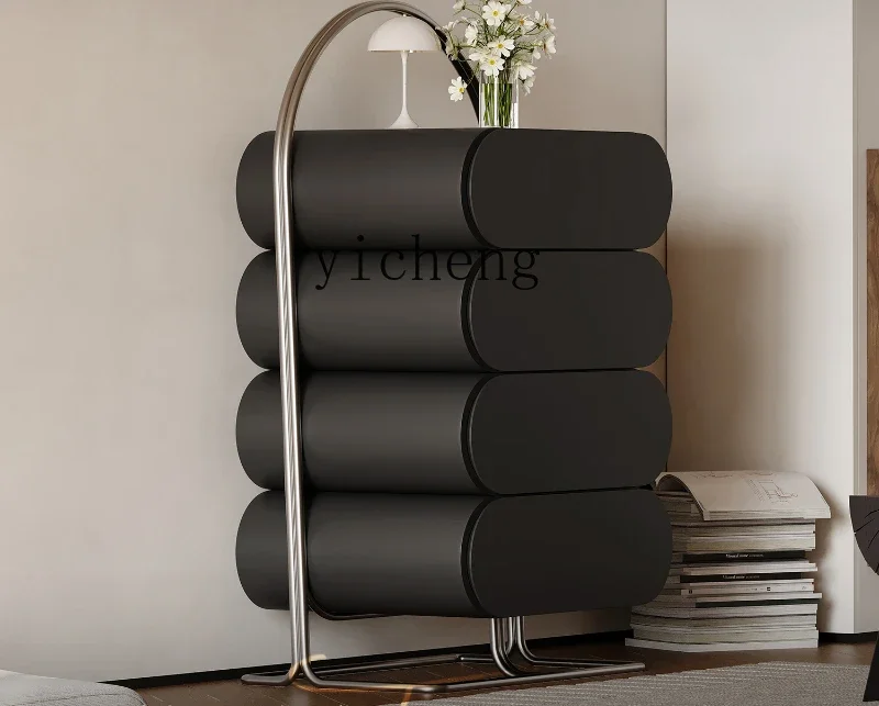 b11- minimalist high-end black stainless steel solid wood modern minimalist four-chest cabinet bedroom storage large capacity