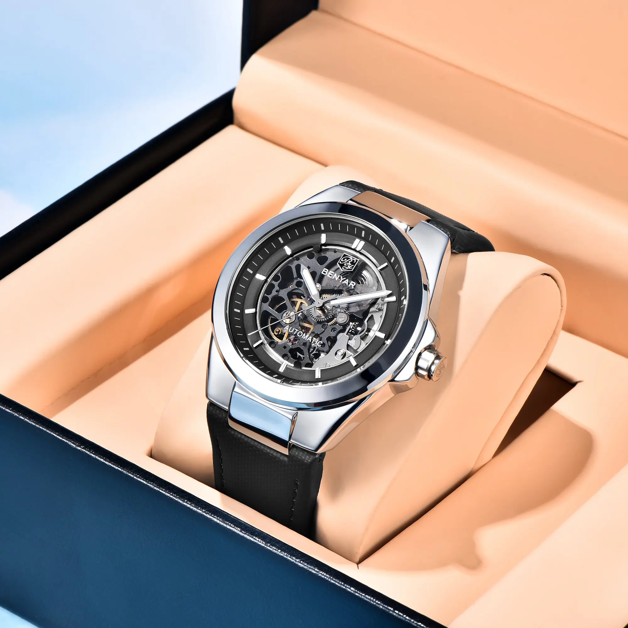 2026 BENYAR Precious Men's High-Luxury Texture Automatic Mechanical Watch Hardened Glass Mirror Stainless Steel Waterproof Watch