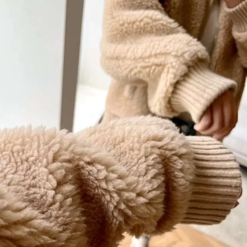 Winter 2025 Teddy Bear Jacket Women Camel Short Loose Profile Casual Warm Cocoon Alpaca Bomber Jacket Women
