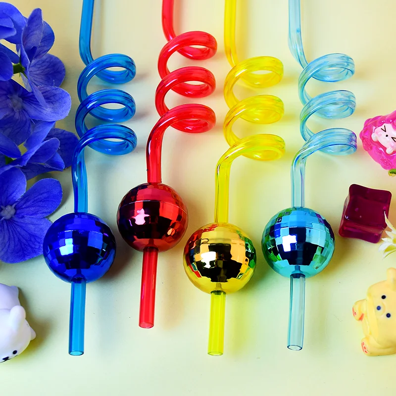12Pcs Mirrored Ball Straws, Reusable, Perfect for Disco Parties, Bars, and Birthday Parties; Ideal for Cocktails, Smoothies, and
