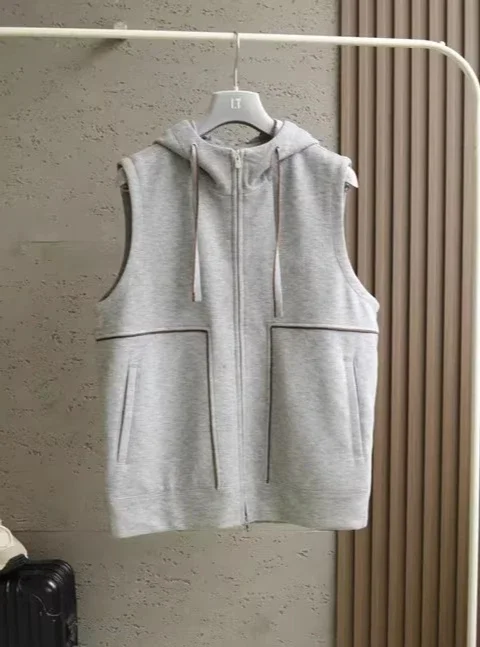 LP الوقوف الياقة نمط المال القديم عارضة سترة بلا أكمام بسيطة