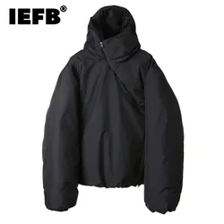 Iefb roupa masculina com capuz cor sólida algodão acolchoado jaqueta com zíper design irregular roupas masculinas engrossado inverno 21z7059