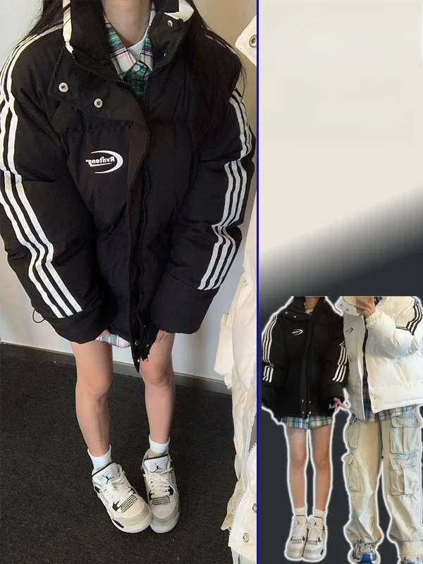 

American Design Thiened Bread Coat Women's Large Size Warm Cotton Jaet Stand Collar Tee Bars Faionable All-Match