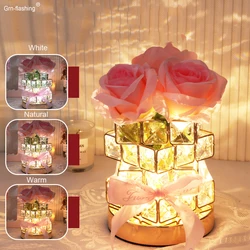 New Creative Nightstand Table Lamp Rechargeable Bedroom Bedside Decorative Lamp Crystal Rose Girl Valentine's Day Birthday Gift