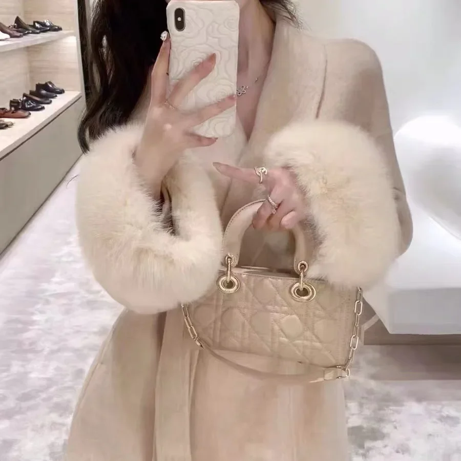 New double-sided cashmere coat female fox fur premium cape woolen coat