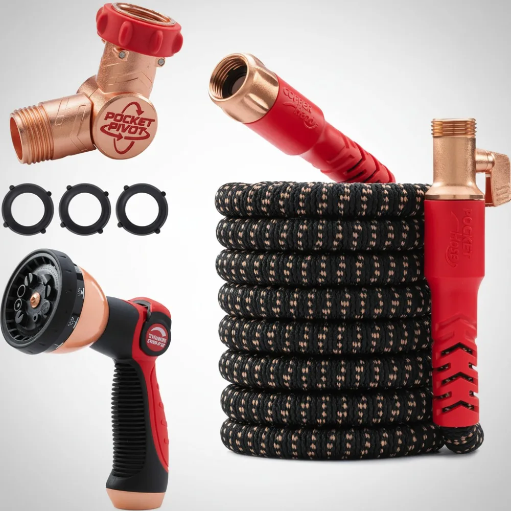 

Expandable Garden Hose 50FT with 10 Pattern Sprayer, Copper Head UV Resistant No-Kink Flexible Water Hose for Outdoor Use