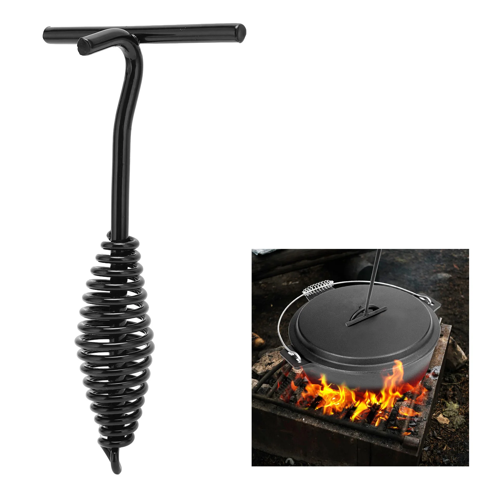 19.5cm Dutch Oven Lid Lifter Cast Iron Dutch Oven Lid Lifter with Spiral Handle for Outdoor Camping Hiking