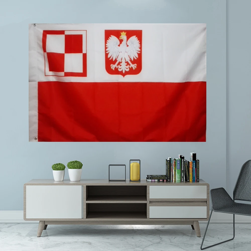 Military Airport Poland Flag Graphic Custom Printed Hanging Banner Decoration Sport Polyester Shaft Cover Grommet 3X5FT 90X150CM