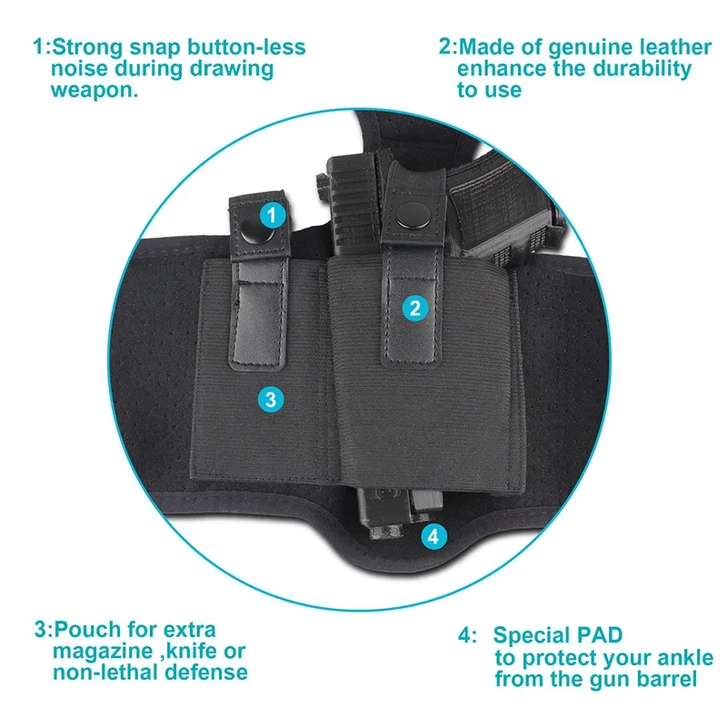 Funda para pistola de tobillo de transporte oculto para Glock 43, 42, 33, 30, 27, 26 S&W M&P Shield 9 mm, Guardabarros.380, Ruger LCP, LC9, Sig Sauer