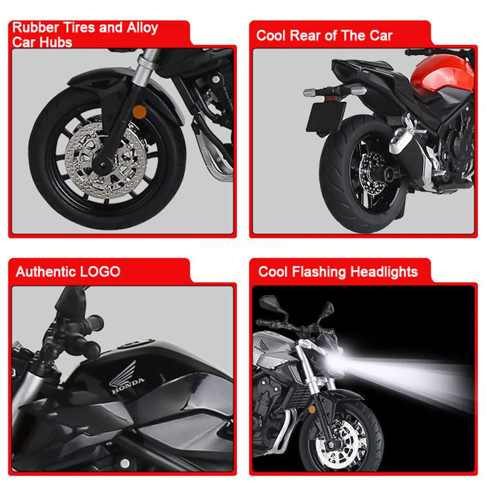 1:12 혼다 CB400F 오토바이 자동차 장난감 합금 다이캐스트 모델 라이트 사운드 고무 타이어 미니어처 차량 유아 어린이 선물
