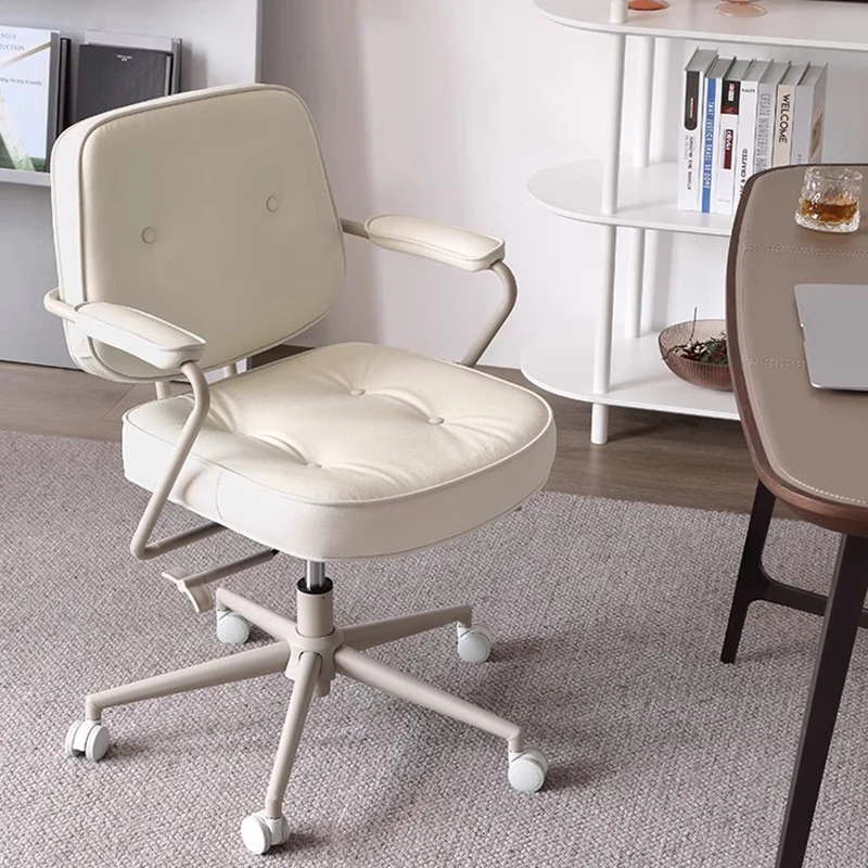 Ergonomic Computer Chair Genuine Leather Adjustable Office Desk Chair Home Study and Work Multifunctional Swivel Furniture
