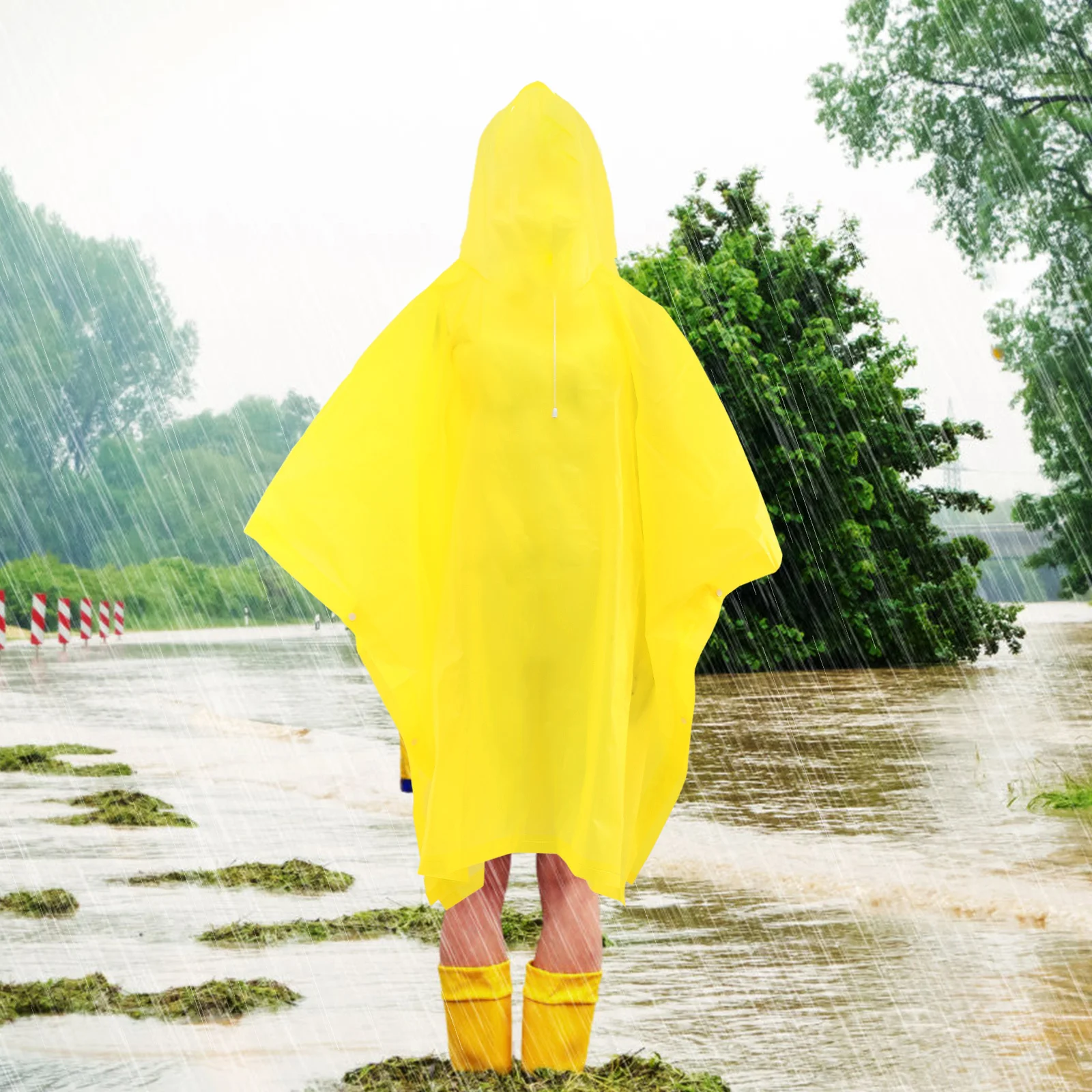 

Hooded Waterproof Rain Poncho Lightweight Portable Adult Raincoat with Adjustable Drawstring Hat for Outdoor Travel Cycling