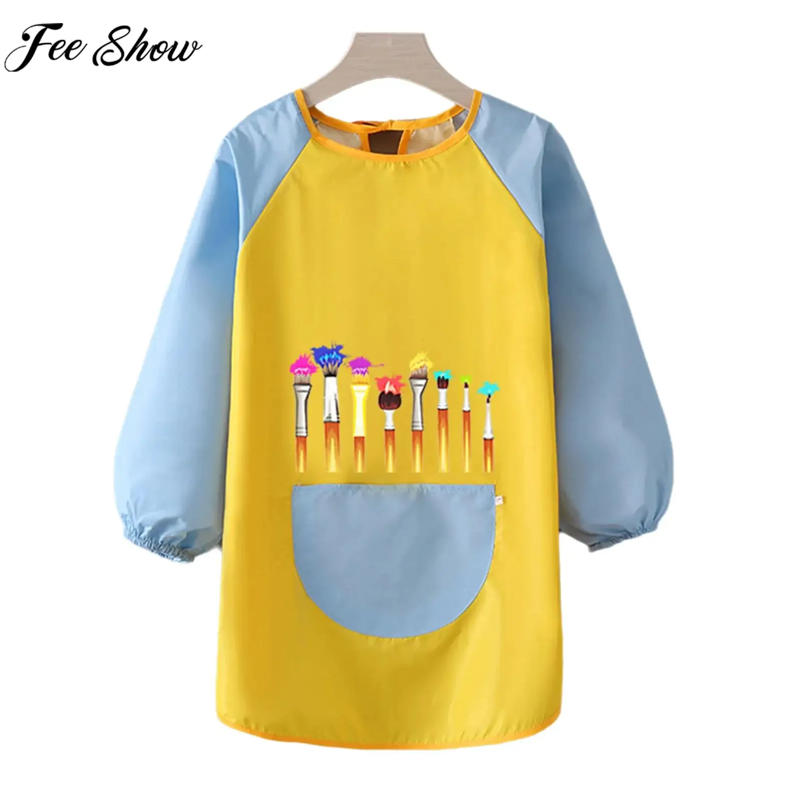 Children Art Painting Waterproof Apron Long Sleeve Printed Self-tied Cover Bib Coat for Eating Cooking Baking Brushing Teeth