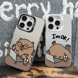 Cute Animal Working Capybara Electroplate Silver IMD Case for IPhone 11 12 13 14 15 16 Pro Max X XS XR 8 Plus Phone Cover Fundas